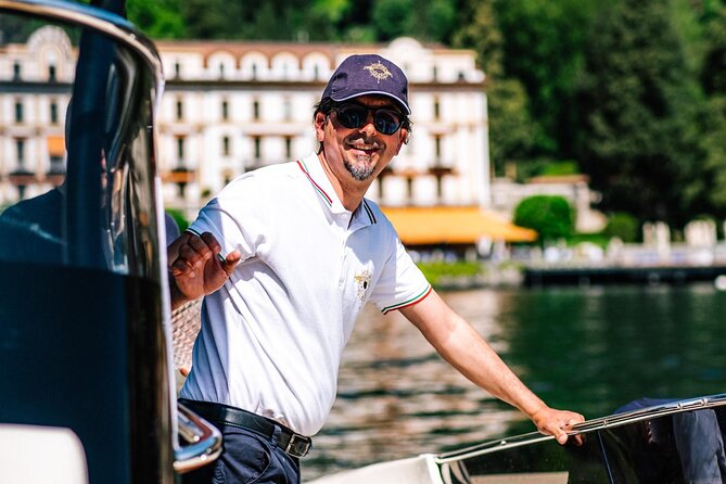 1H Luxury Cruise Como Lake Tender Yacht Invictus 9 Pax - Torno, Villa Pliniana, and the hotel-lined shore