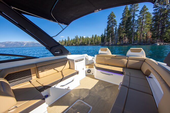 30ft Luxury Private Yacht Charter on South Lake Tahoe - Swimming, snacks, and the floating lily pad