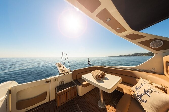 5 Hours Santorini Private Luxury Cruise with BBQ and Drinks - Views toward the caldera and Thirasia
