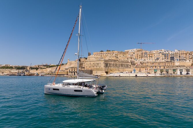 8-Hour Catamaran Charter from Valletta, Malta - Leaving Marina di Valletta behind