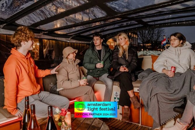 Amsterdam Light Festival: Cruise Unlimited Drinks & Bite option - Open views, covered weather protection, and the cold