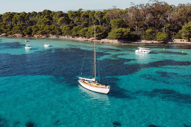 Classic Yacht Sailing in Cannes - A water stop near the Lérins Islands