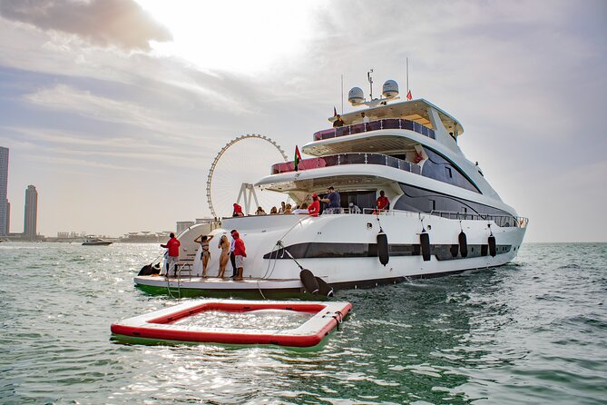 Dubai Harbour Super Yacht Experience with gourmet & Drinks - Ain Dubai and Bluewaters Island from the water