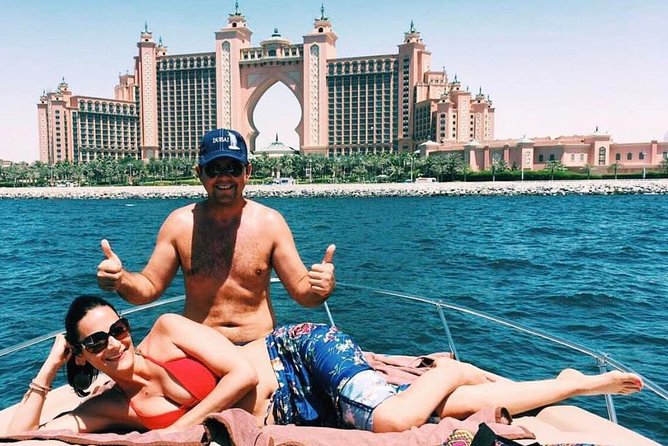Dubai Yacht Sea escape Cruise, Swim, Tan & Sightsee! - Palm Jumeirah and Atlantis from the sea