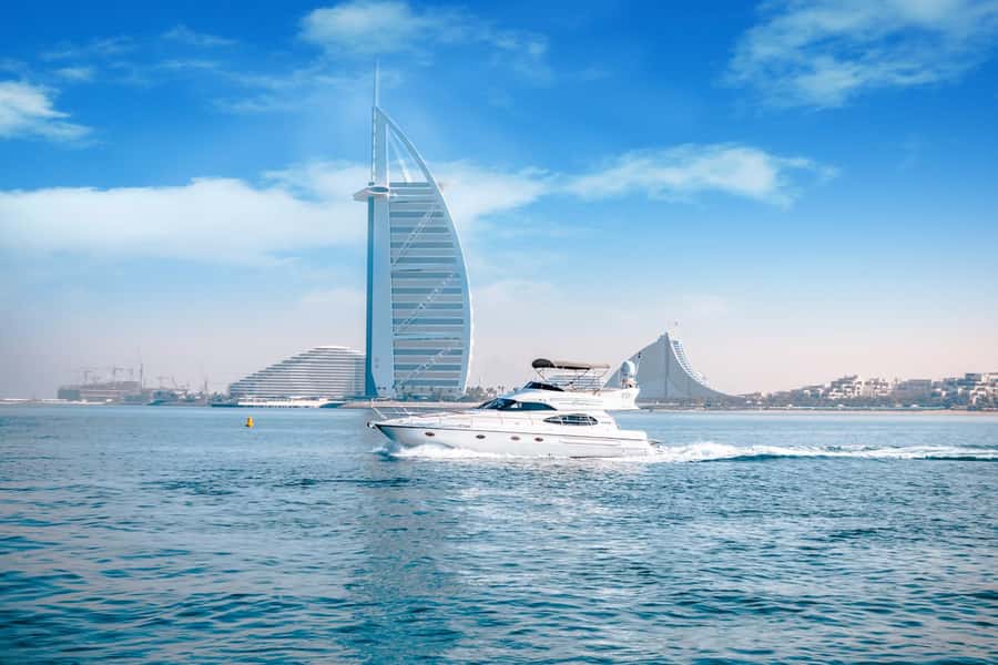 Dubai Yacht Tour - Boat Trip upto 12 guests Private event - Burj Al Arab, Blue Water Island, and the best photo moments