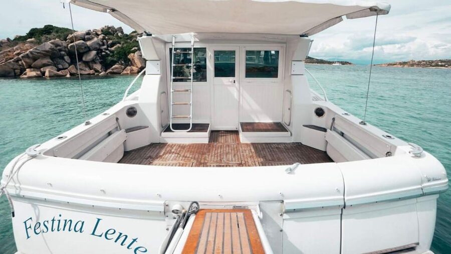 From Palau: La Maddalena Archipelago Yacht Tour with Lunch - Cala Corsara gives you the first long beach stop