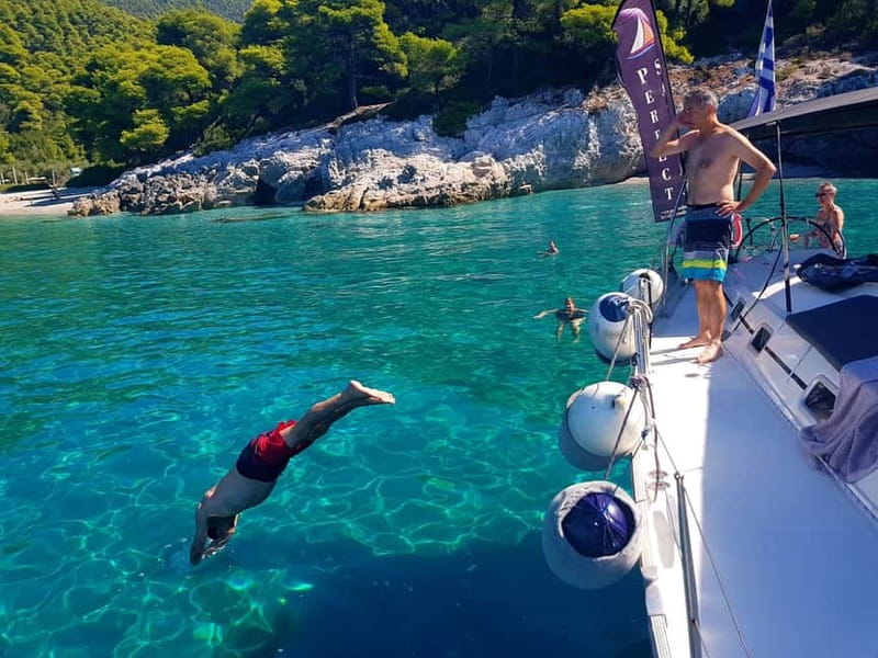 From Skiathos Marina: Yacht Sailing Day Trip with Lunch - Cave snorkeling at Dasia and fruit at Arkos