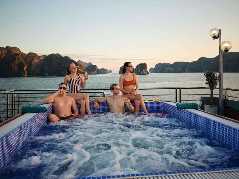 Halong Bay Luxury Cruise: Kayak&Swim,Cave, Party BEST SELLER - Sunset party on the sundeck