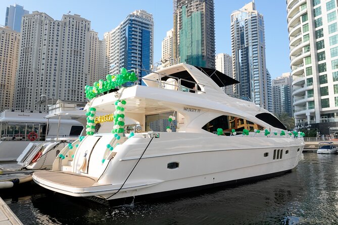 Majesty 77ft Diamond Dust — Dubai's best yacht rental - Leaving from Dubai Marina Mall