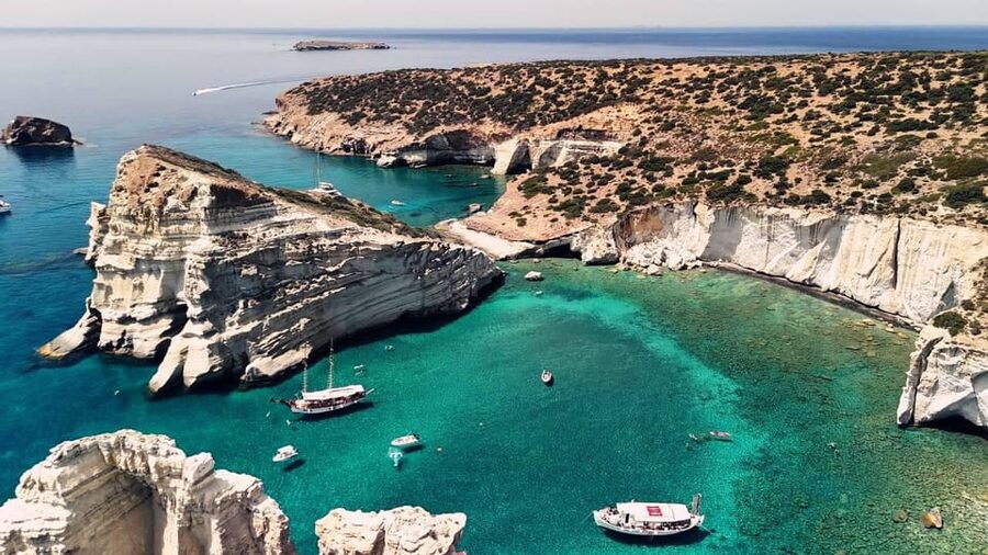 Milos: Full Day Luxury Catamaran with Full Meal & Open Bar - Sarakiniko and the white coast