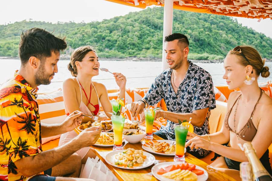 Pattaya: 3-Island Hopping Sunset Yacht & Buffet with Live DJ - Koh Phai: your first long water stop