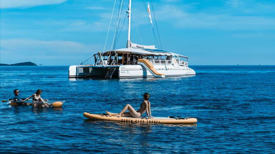 Phuket: Coral & Racha Sunset Luxury Catamaran Party Cruise - Banana Beach brings the first island pause