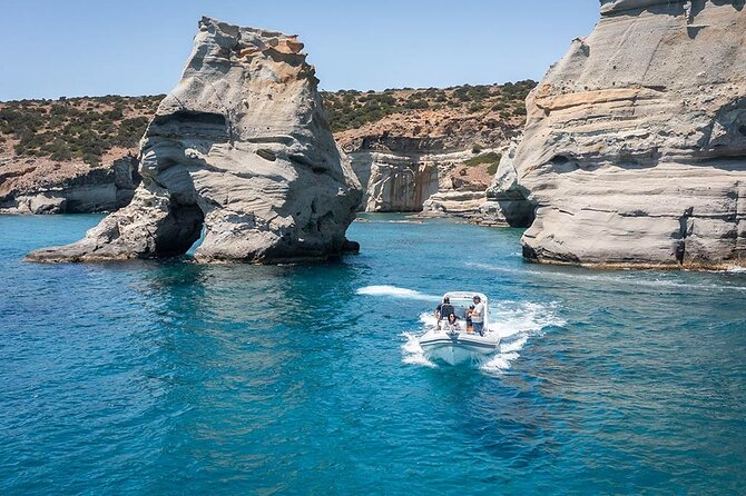Private Milos Tour "Pirates’ Hideout"- Luxury Boat Rental - Triades Beach and the rough road you avoid