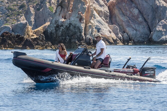 Private Milos Tour "Unspoiled Secret Beaches"- Luxury Boat Rental - Gerakas Bay and the white volcanic cliffs