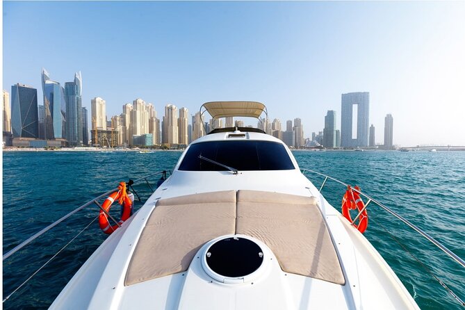 Private Yacht Cruising Rental from Dubai Marina - Burj Al Arab and the open-water views