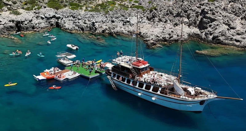 Rhodes: Gulet Trip with Food, Drinks, SUP, Kayak & Swimming - Ladiko Bay and Fun Island