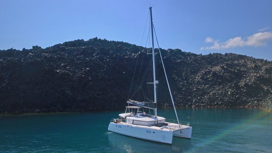 Santorini: Caldera Luxury Catamaran Cruise w/ Meal & Drinks - White Beach and Mesa Pigadia