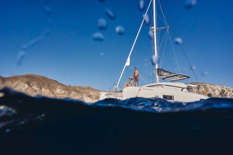 Santorini: Caldera Luxury Catamaran Cruise w/ Meal & Drinks - Starting from Vlichada Marina