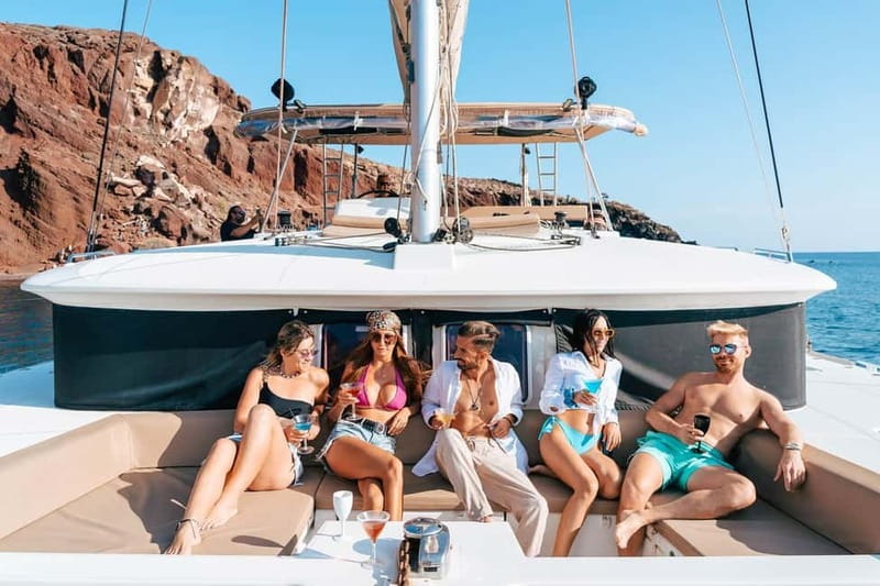 Santorini: Luxury Catamaran Cruise with Lunch, BBQ & Drinks - Key points at a glance