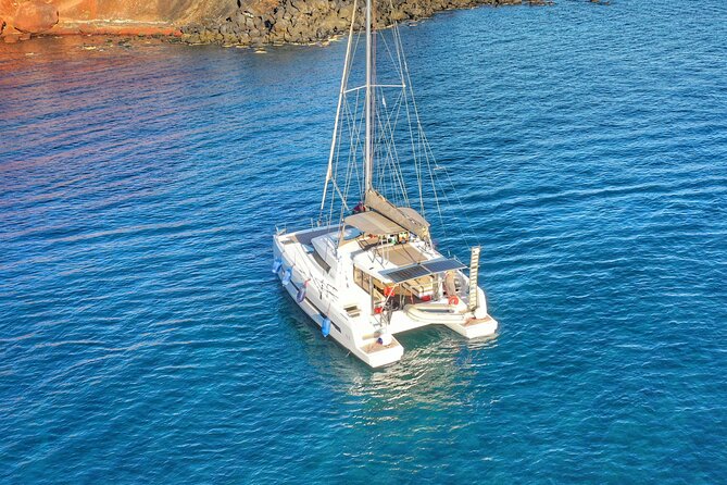 Santorini Luxury Catamaran Private Cruise - Swimming at Mesa Pigadia and Black Mountain