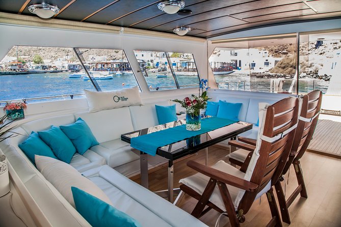 Santorini: Motor Yacht Private Cruise with 5-Course Meal - Leaving Vlihada for Santorini’s southern coast
