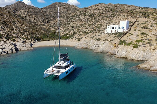 Santorini Private Tour Half-Day Sailing Platinum Catamaran Cruise - Red Beach and White Beach from the water