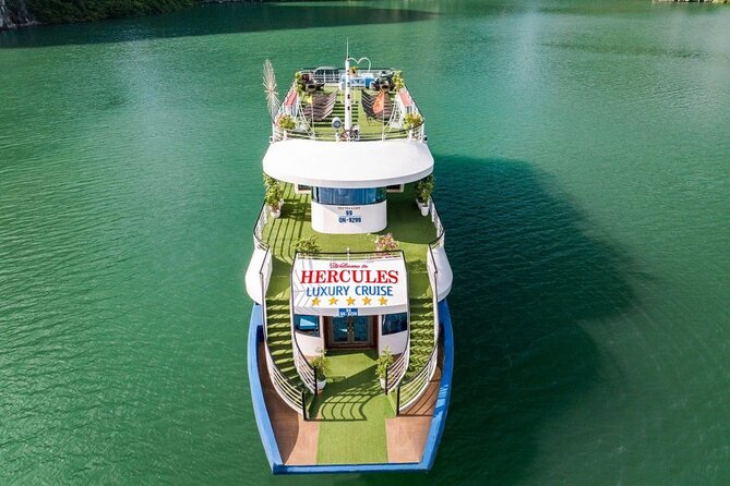 Symphony Luxury Cruise One Day Trip, Buffet Lunch (pool on top) - The first views of Halong Bay